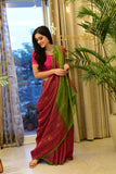 Handwoven Tissue Linen Jamdani Saree with Running Blouse (Pink Green)