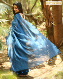 Plain Cotton Saree with Blouse- Blue