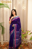 Handwoven Cotton Jamdani Blue Saree With Blouse - Ramanika