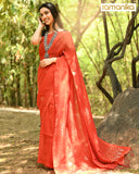 Linen Zari Saree with Running Blouse (Red)