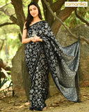 Handwoven Linen Banarsi Saree with Blouse (Black)