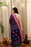 Handwoven Kantha Jamdani Navy Blue Saree With Blouse - Ramanika