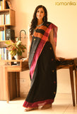 Handwoven Cotton Saree with Running Blouse - Black