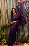Handwoven Cotton Silk Blue Saree With Blouse - Ramanika