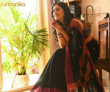 Handwoven Cotton Saree with Running Blouse - Black