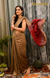 Handwoven Blended Cotton Sequin Saree with Running Blouse (Beige & Maroon)