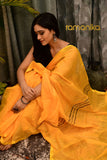 Handwoven Blended Cotton Sequin Saree with Running Blouse (Yellow)