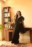 Linen Zari Saree with Running Blouse (Black)