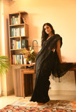 Linen Zari Saree with Running Blouse (Black)
