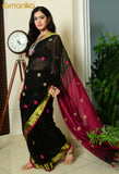 Handwoven Linen Jamdani Saree with Contrast Blouse (Black)