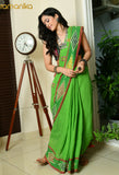 Handwoven Cotton Saree with Running Blouse - Green Kotki