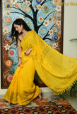 Handwoven Linen Jamdani Saree with Running Blouse (Yellow)