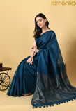 Handwoven Matka Silk Saree with Zari Pallu and Running Blouse (Blue)