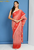 Handwoven Check Saree with Running Blouse (Red & white)