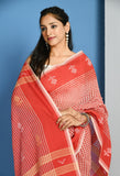 Handwoven Check Saree with Running Blouse (Red & white)