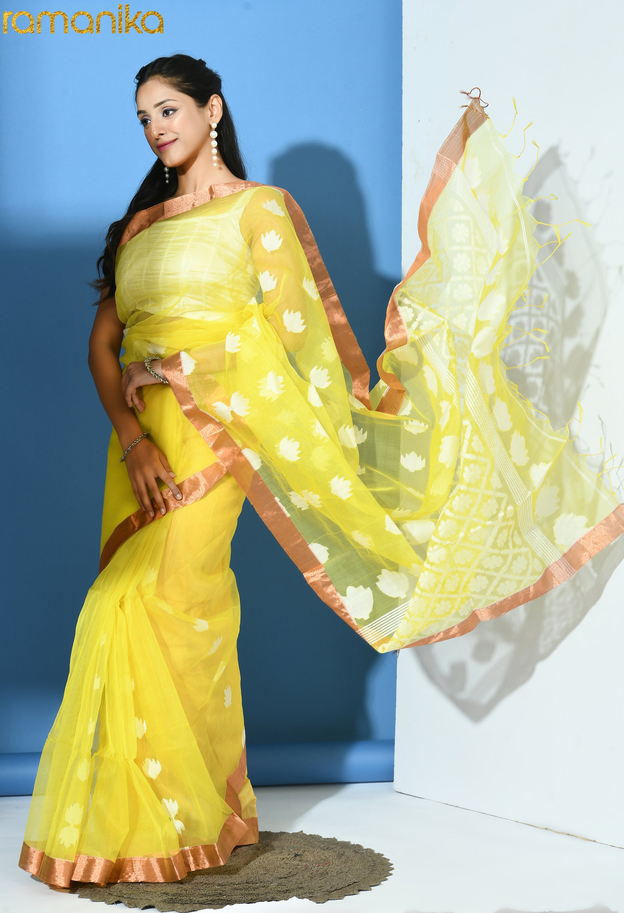 Handwoven Saree with Running Blouse (Yellow)