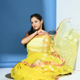 Handwoven Saree with Running Blouse (Yellow)