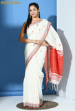 Handwoven Saree with Running Blouse (White & Red)
