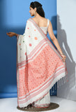 Handwoven Saree with Running Blouse (White & Red)