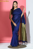 Handwoven Cotton Saree with Running Blouse (Blue Beige)