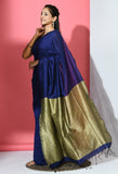 Handwoven Cotton Saree with Running Blouse (Blue Beige)