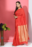 Handwoven Cotton Saree with Running Blouse (Red)