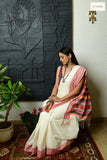 Handwoven Dungriya Saree With Blouse- White - Ramanika