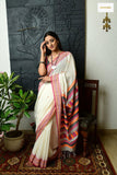 Handwoven Dungriya Saree With Blouse- White - Ramanika