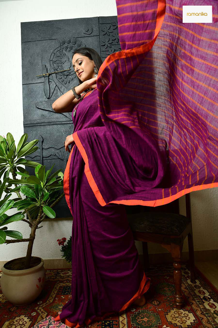 Striped Pallu Cotton Saree with Running Blouse – Ramanika