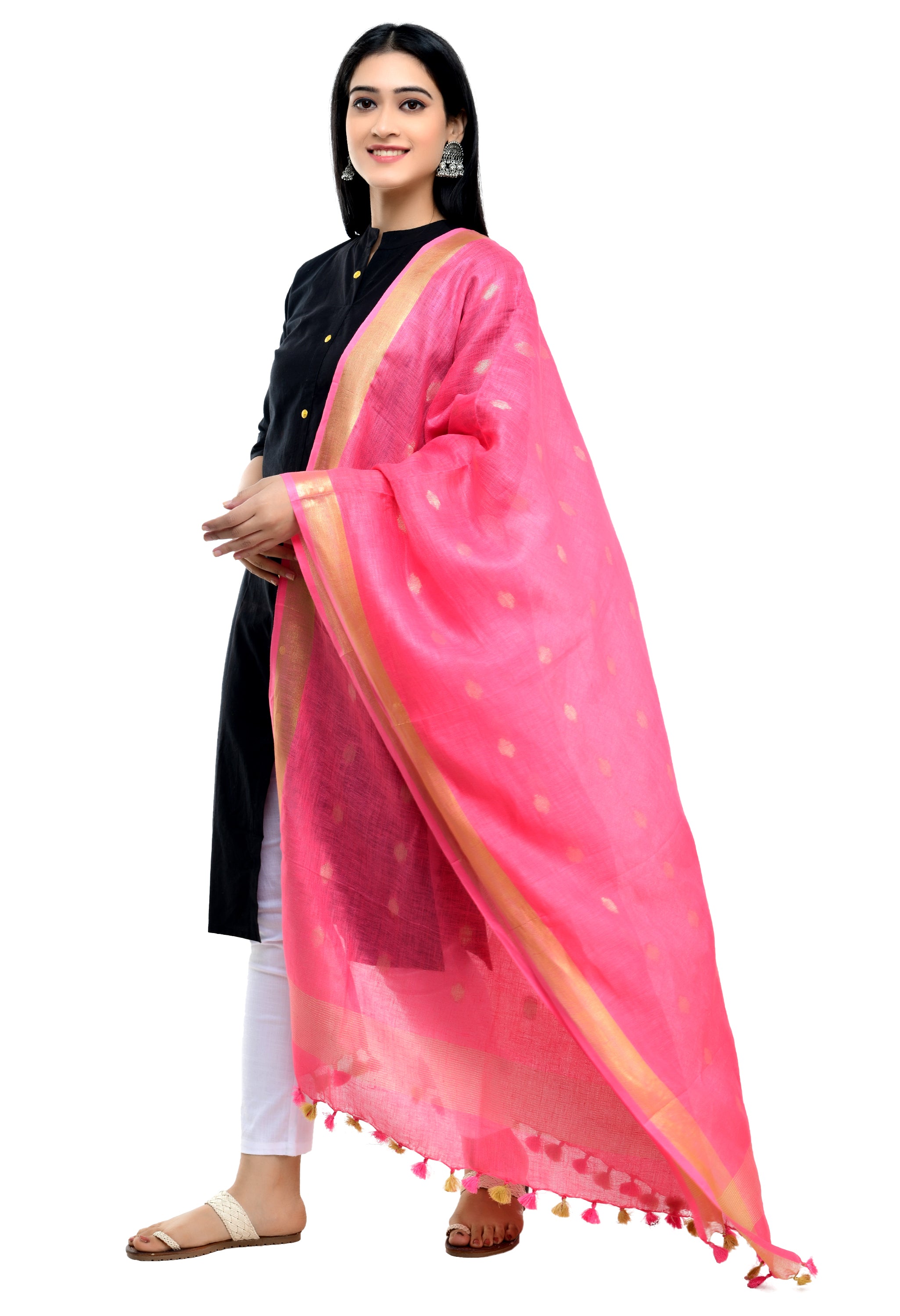 Handwoven Linen Pink Dupatta - Ramanika