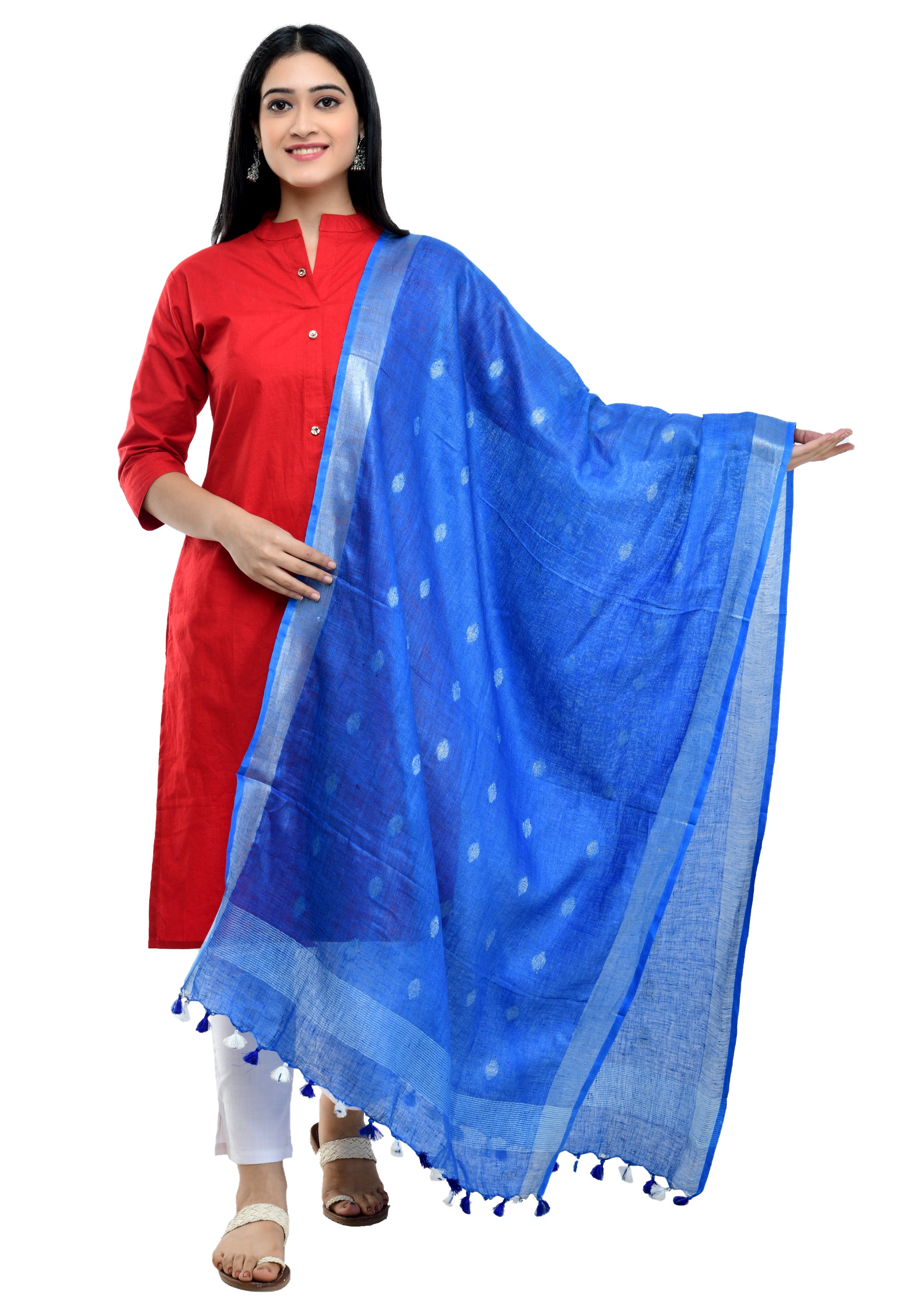 Handwoven Linen Sapphire Blue Dupatta - Ramanika