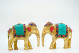 Brass Elephants with Firoza work (Set of 2)